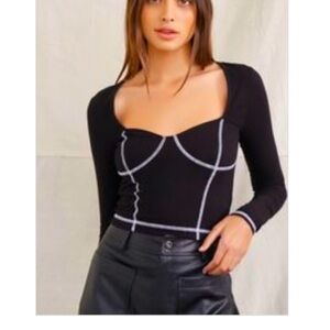 Black long sleeve tee bustier seams shirt
